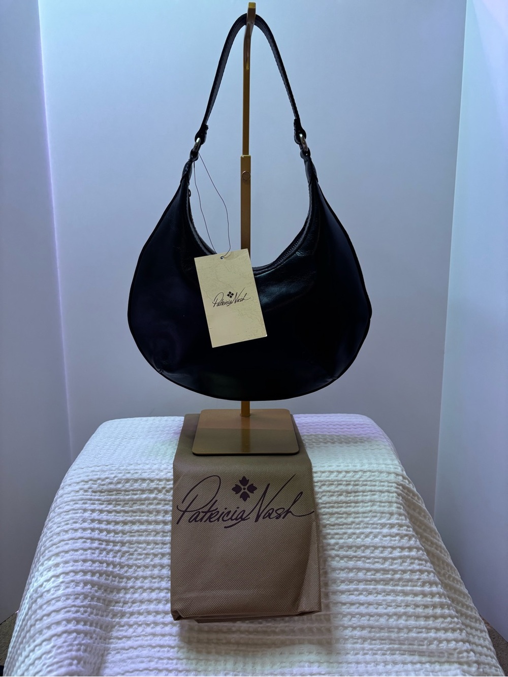 Patricia Nash Coco Crescent Black Leather Crescent Hobo